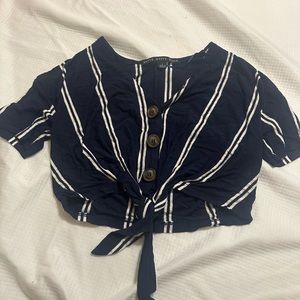 Navy Striped Crop Top